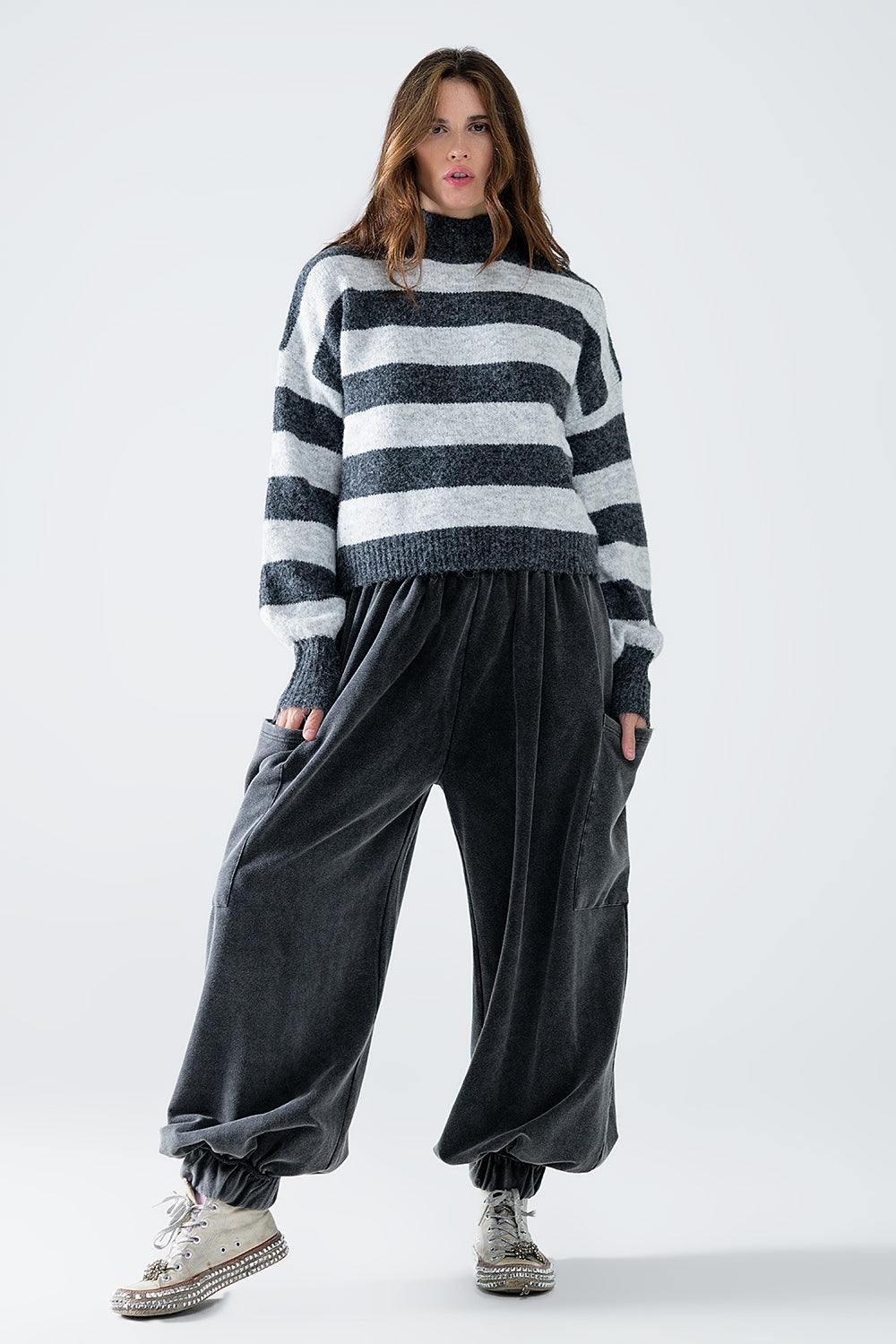 turtleneck gray striped sweater - Jumpers