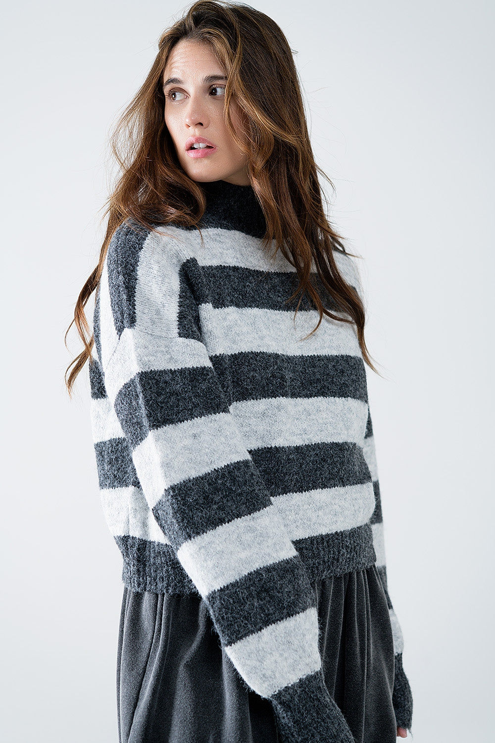 turtleneck gray striped sweater - Jumpers