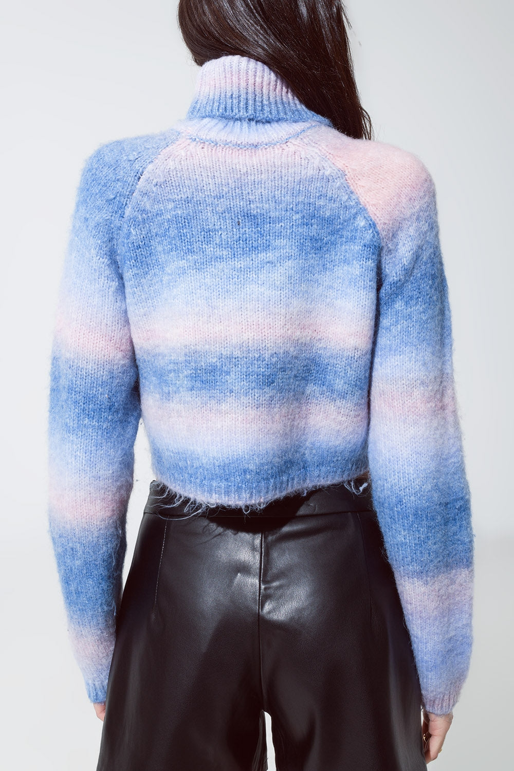Turtleneck Sweater in Fluffy Knit in Blue And Pink Degrade Q2 Sweaters BoutiqueLua