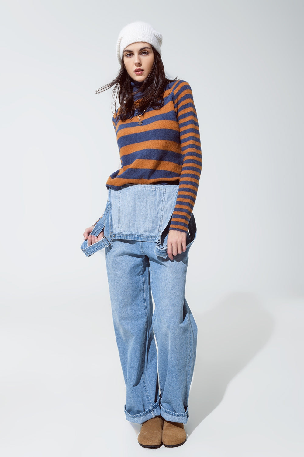 Turtleneck sweater with stripes in blue and brown Q2 Sweaters BoutiqueLua