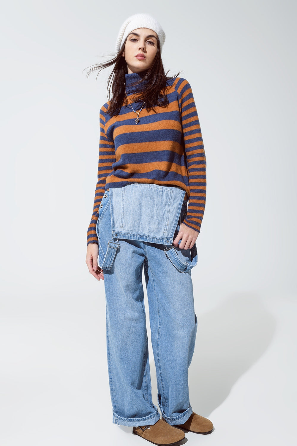Turtleneck sweater with stripes in blue and brown Q2 Sweaters BoutiqueLua