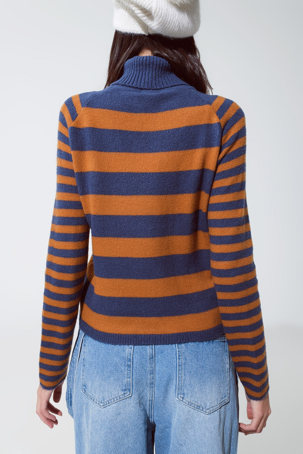 Turtleneck sweater with stripes in blue and brown Q2 Sweaters BoutiqueLua