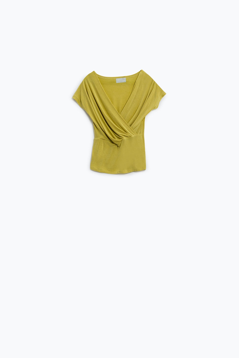 V-neck crossed drapped fitted top with cap sleeves in light lime - Tops