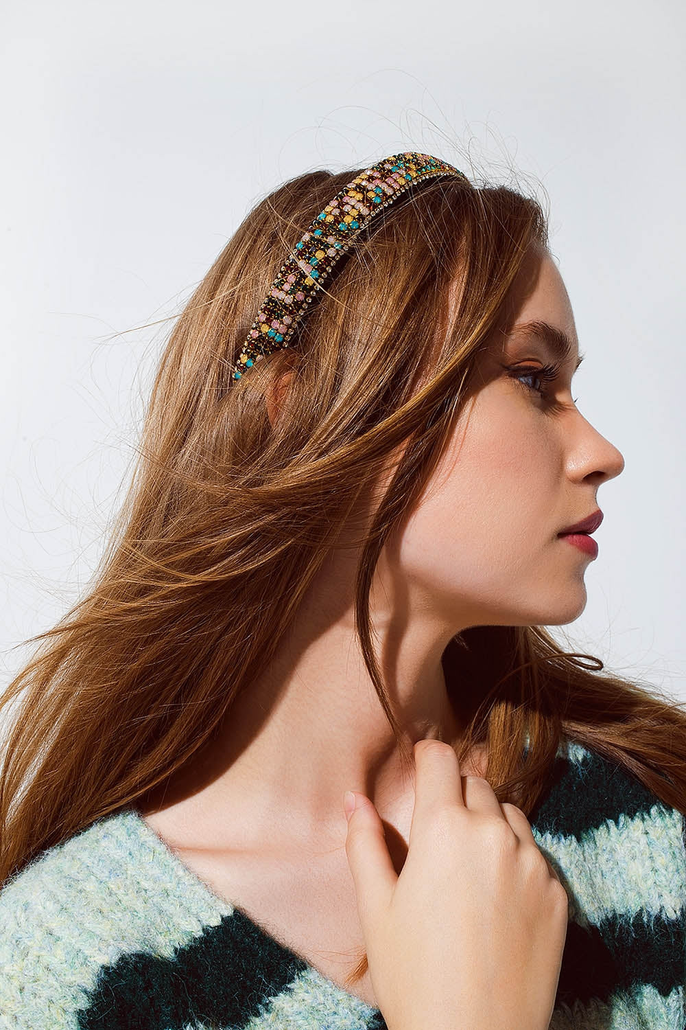 Velvet headband with rhinestone embellishments - Headbands