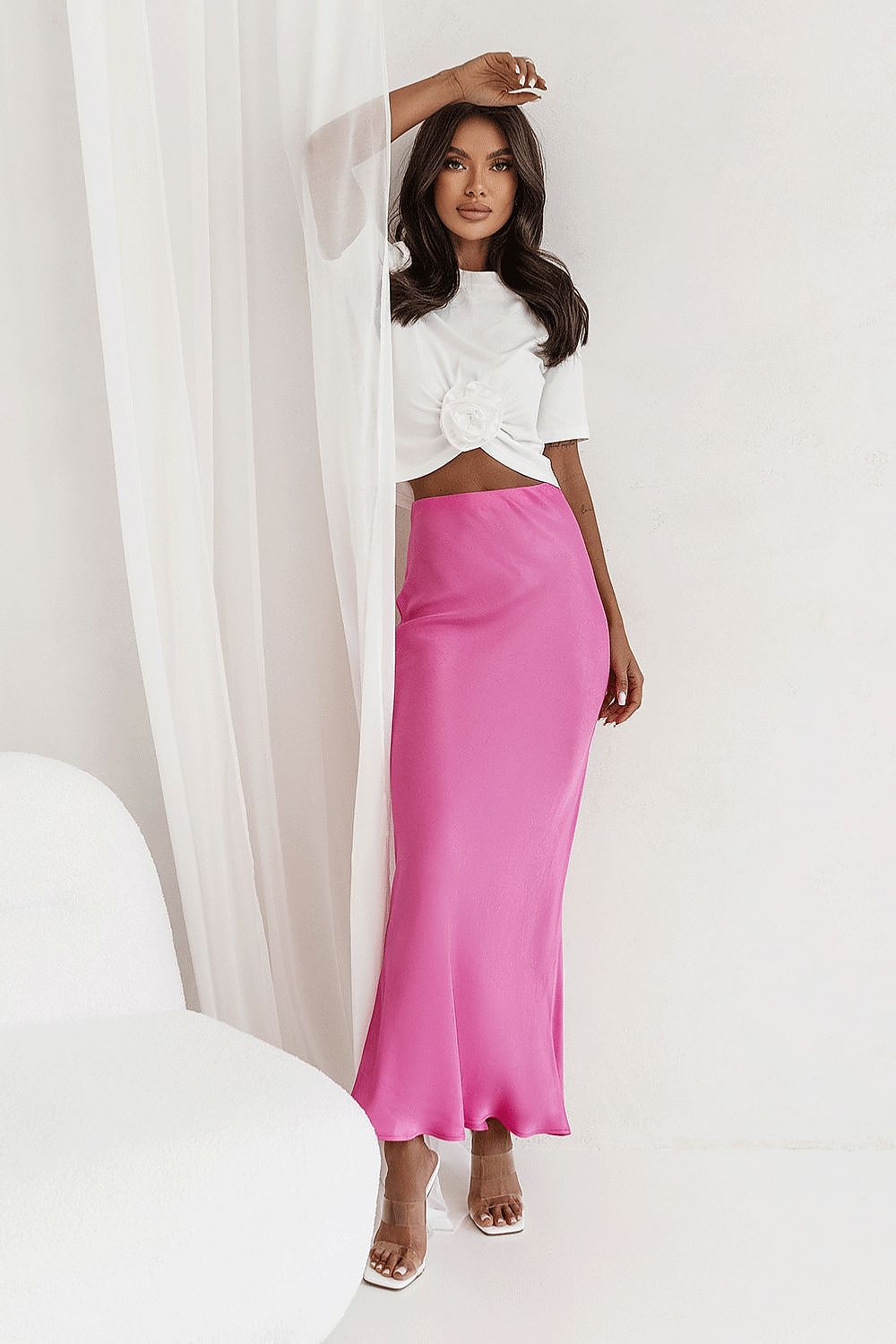 Versatile Pink Maxi Skirt in Satin Fabric pink 2 - Skirts