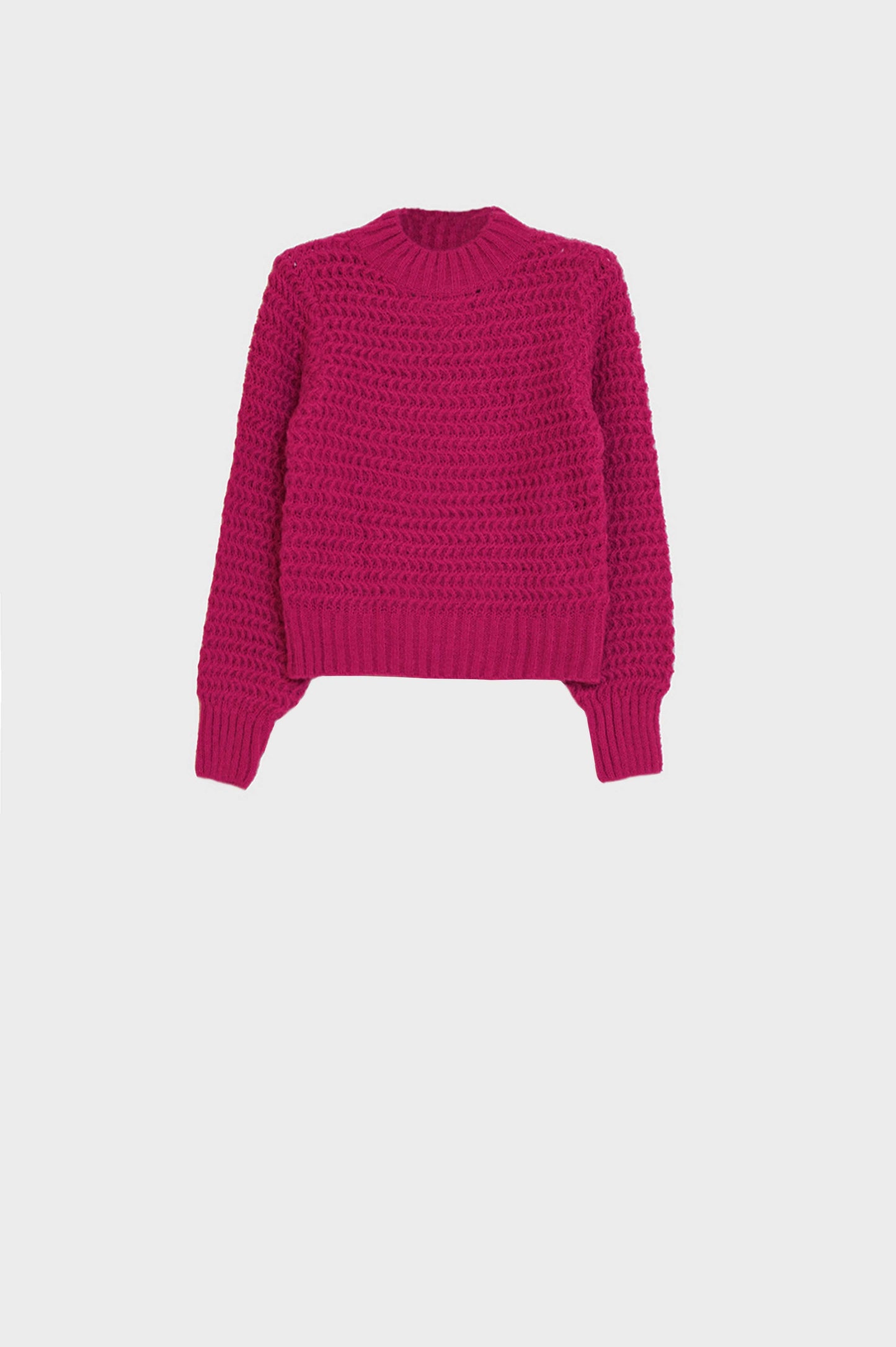 Waffle Knit Relaxed jumper With High Neck in Red Q2 Sweaters BoutiqueLua