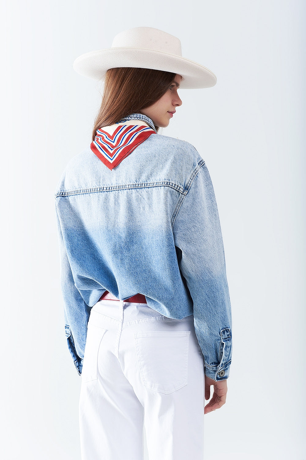wash Denim overshirt With Chest Pockets And Embroidered strass Details - Jackets