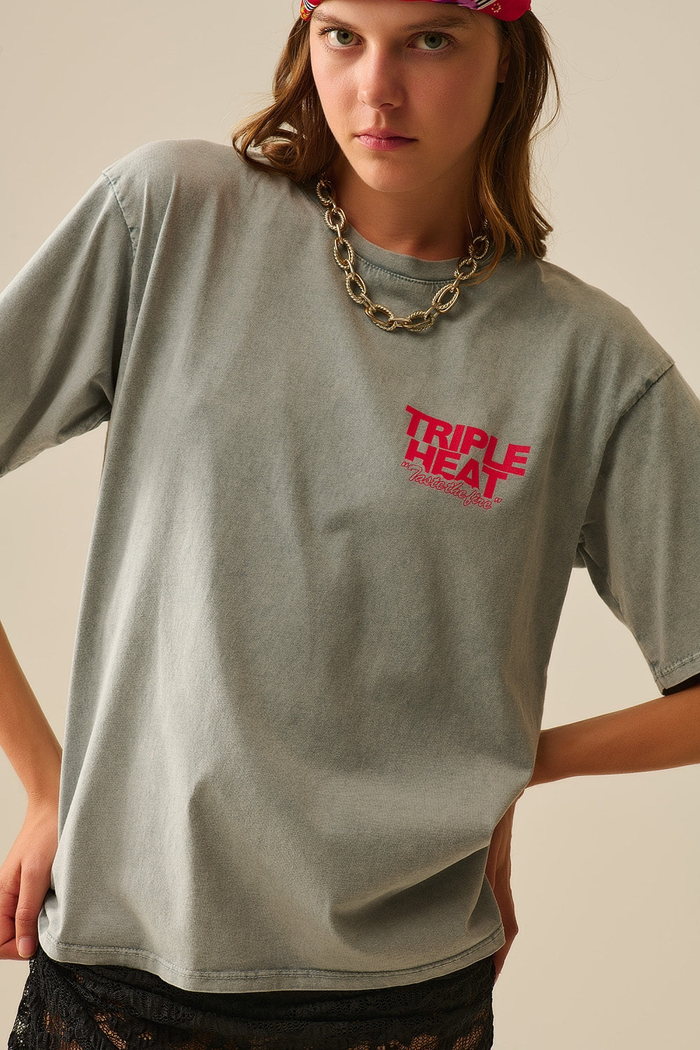 Washed grey relaxed fit Short Sleeve TRIPLE HEAT LOGO T-shirt - T-Shirts