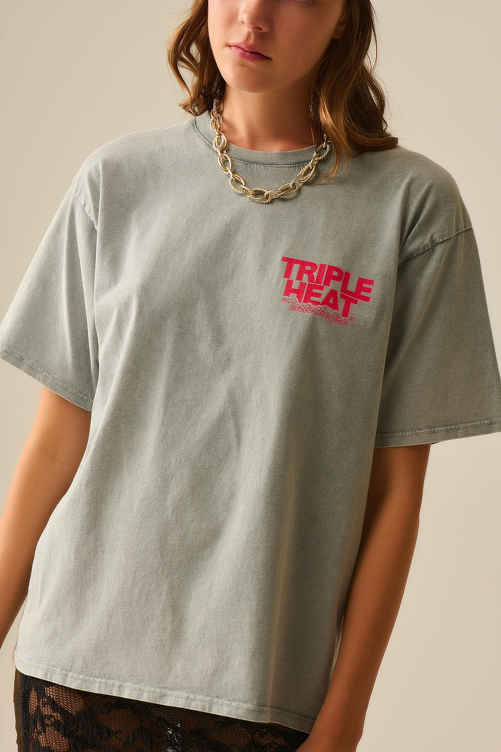 Washed grey relaxed fit Short Sleeve TRIPLE HEAT LOGO T-shirt - T-Shirts