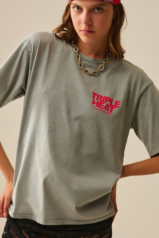 Washed grey relaxed fit Short Sleeve TRIPLE HEAT LOGO T-shirt