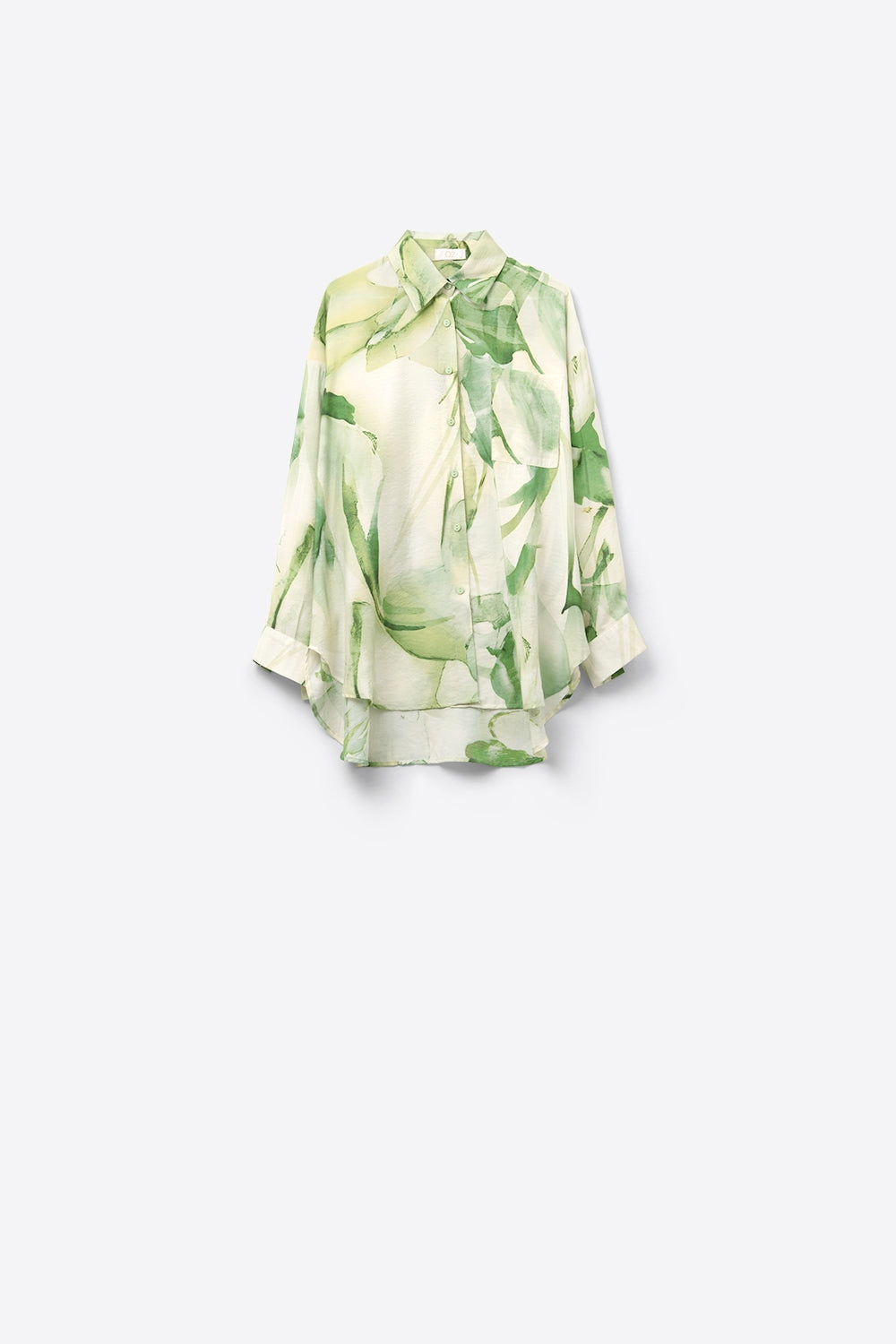 Watercolor Print Button-Down Blouse in Green - Blouses