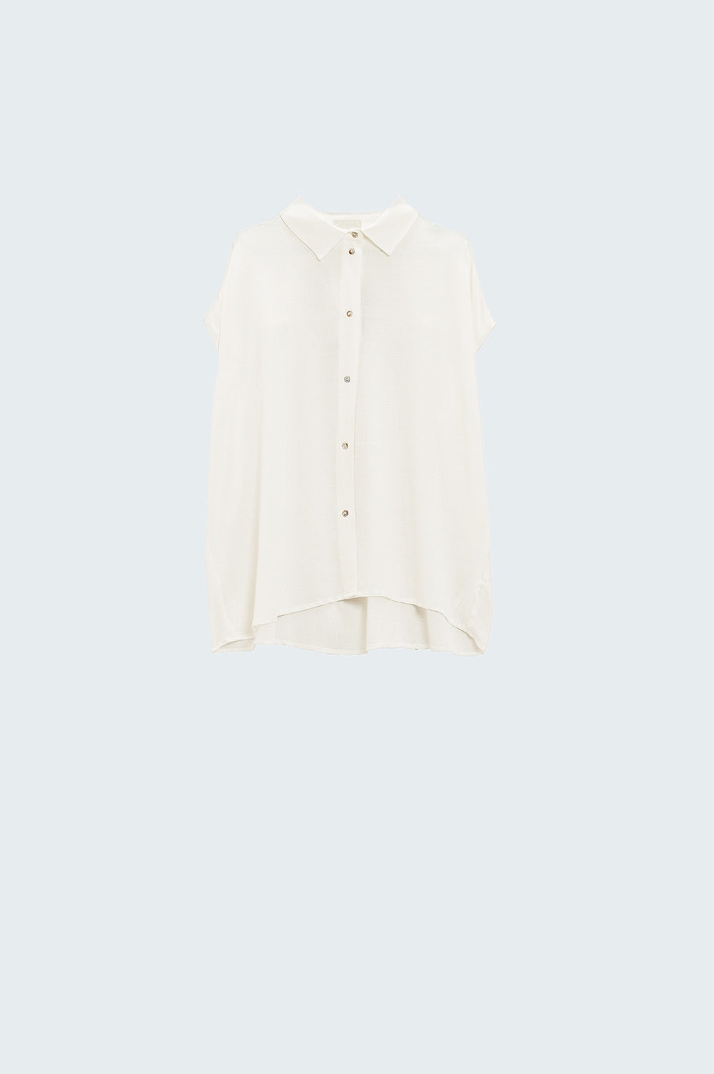 White Button Up Blouse With Polo Collar - Shirts
