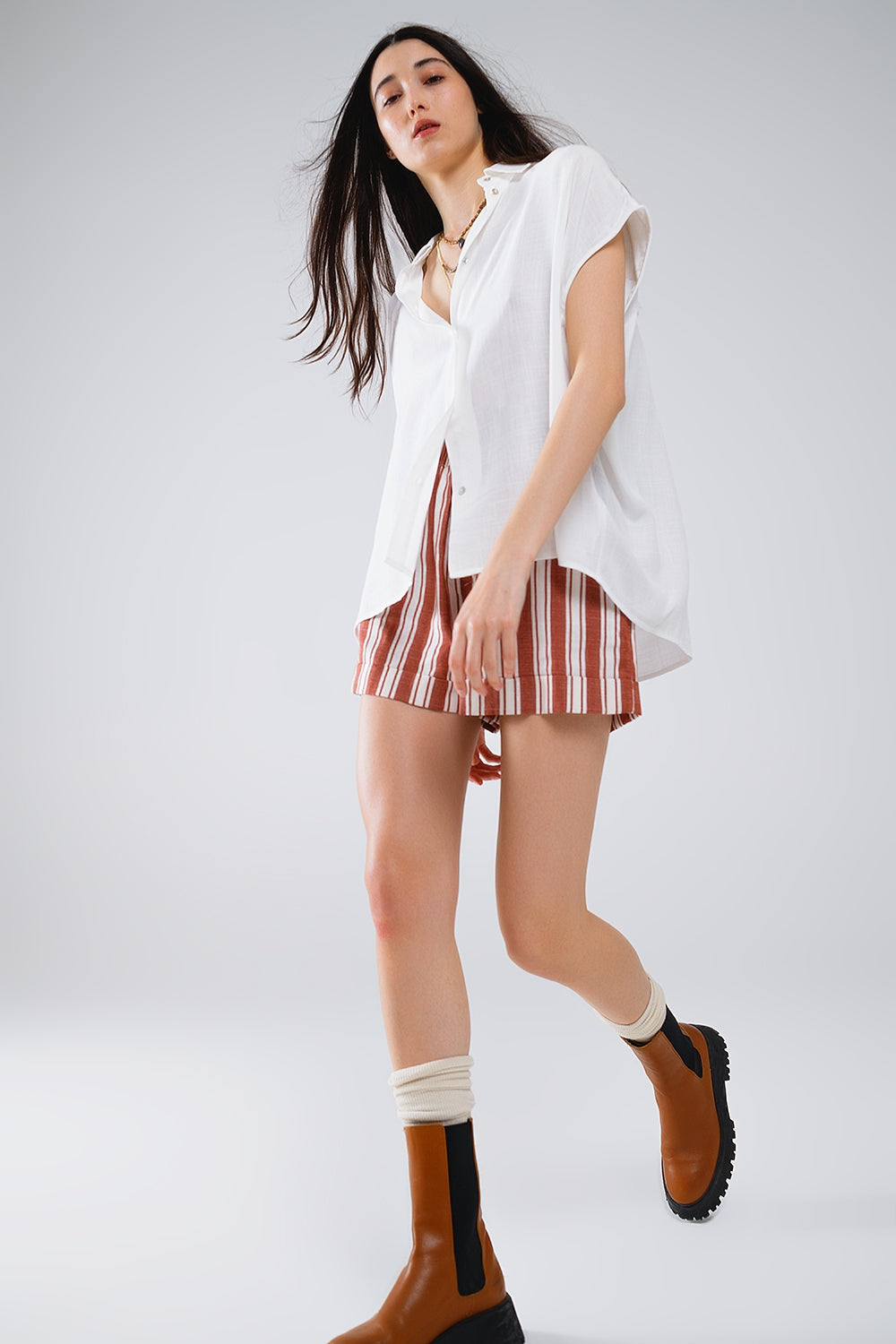 White Button Up Blouse With Polo Collar - Shirts