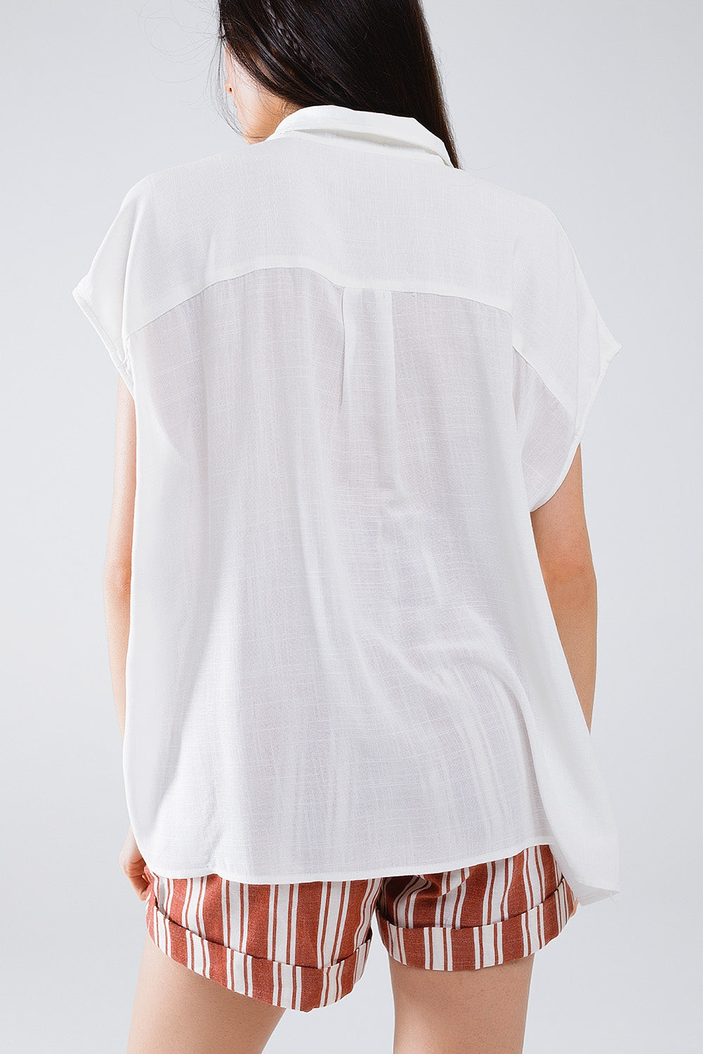 White Button Up Blouse With Polo Collar - Shirts