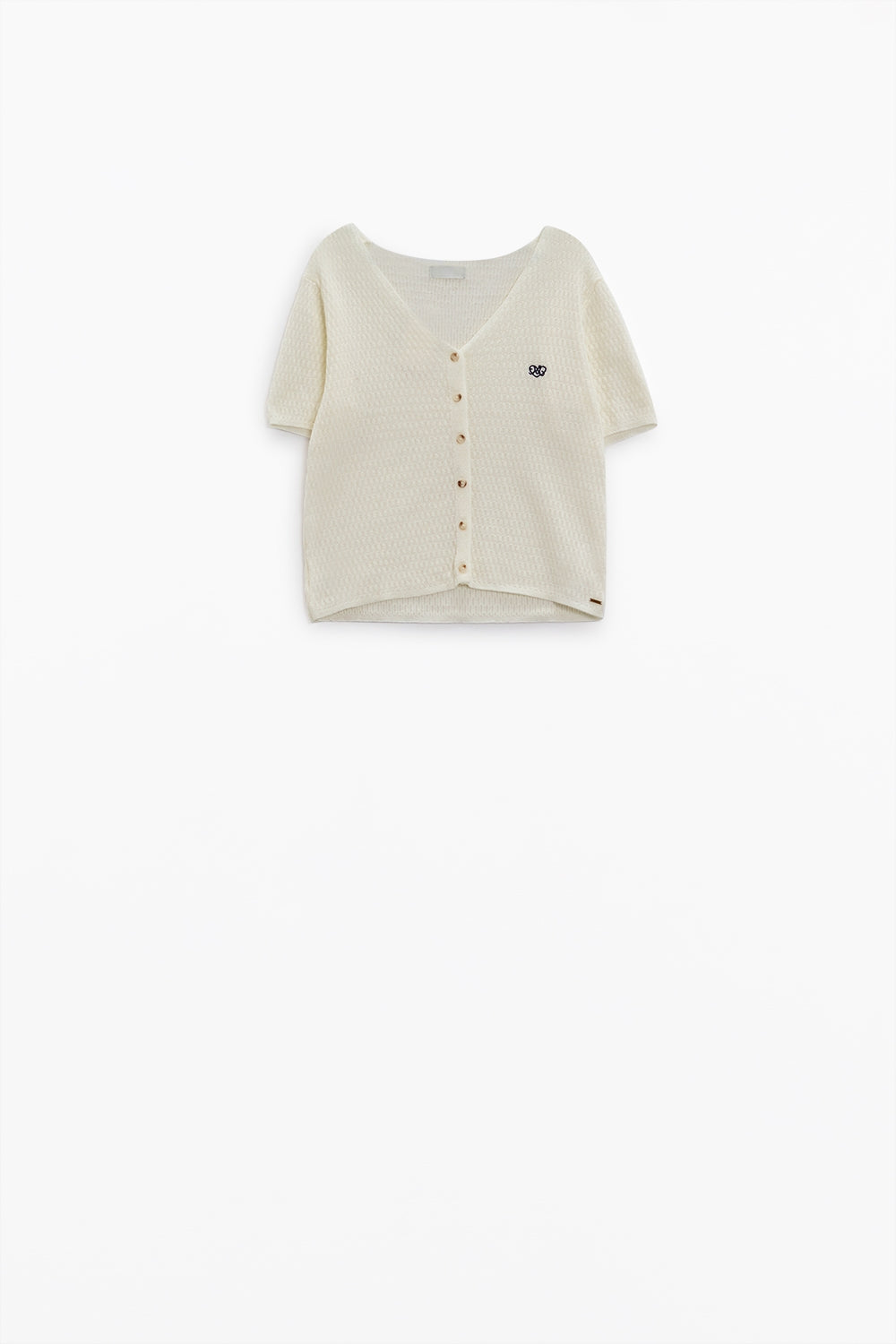 White cardigan with short sleeves and front closure with button - Cardigans