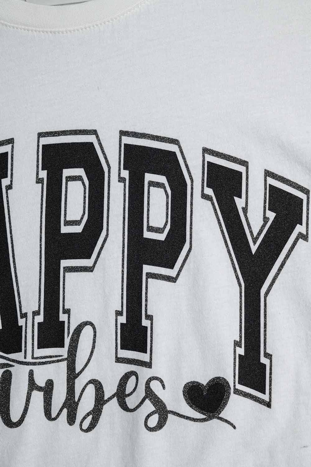 White Happy Vibes Graphic Relaxed T-Shirt - Tops