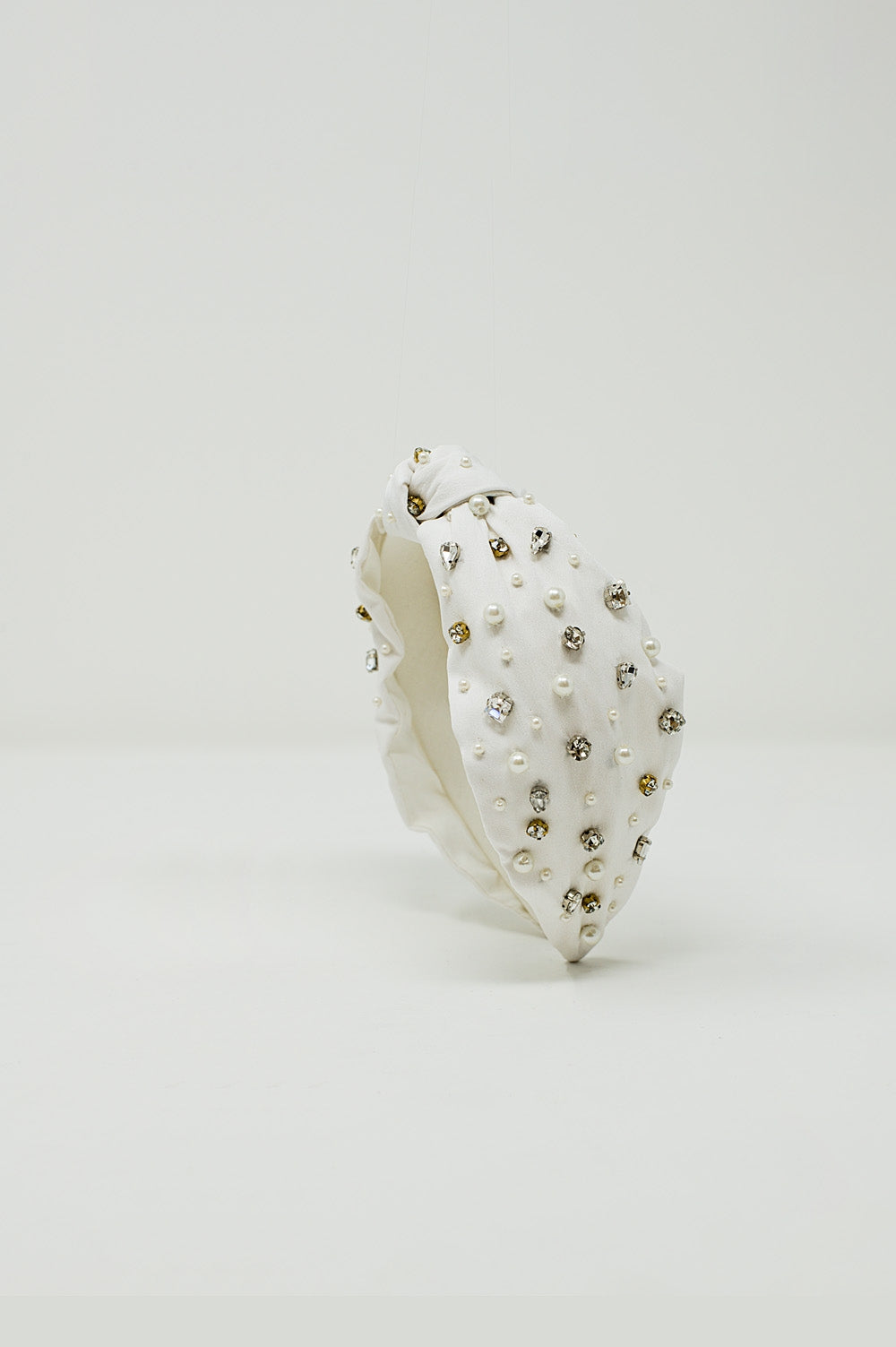 White Headband With Embellished Pearls And Strass - Headbands
