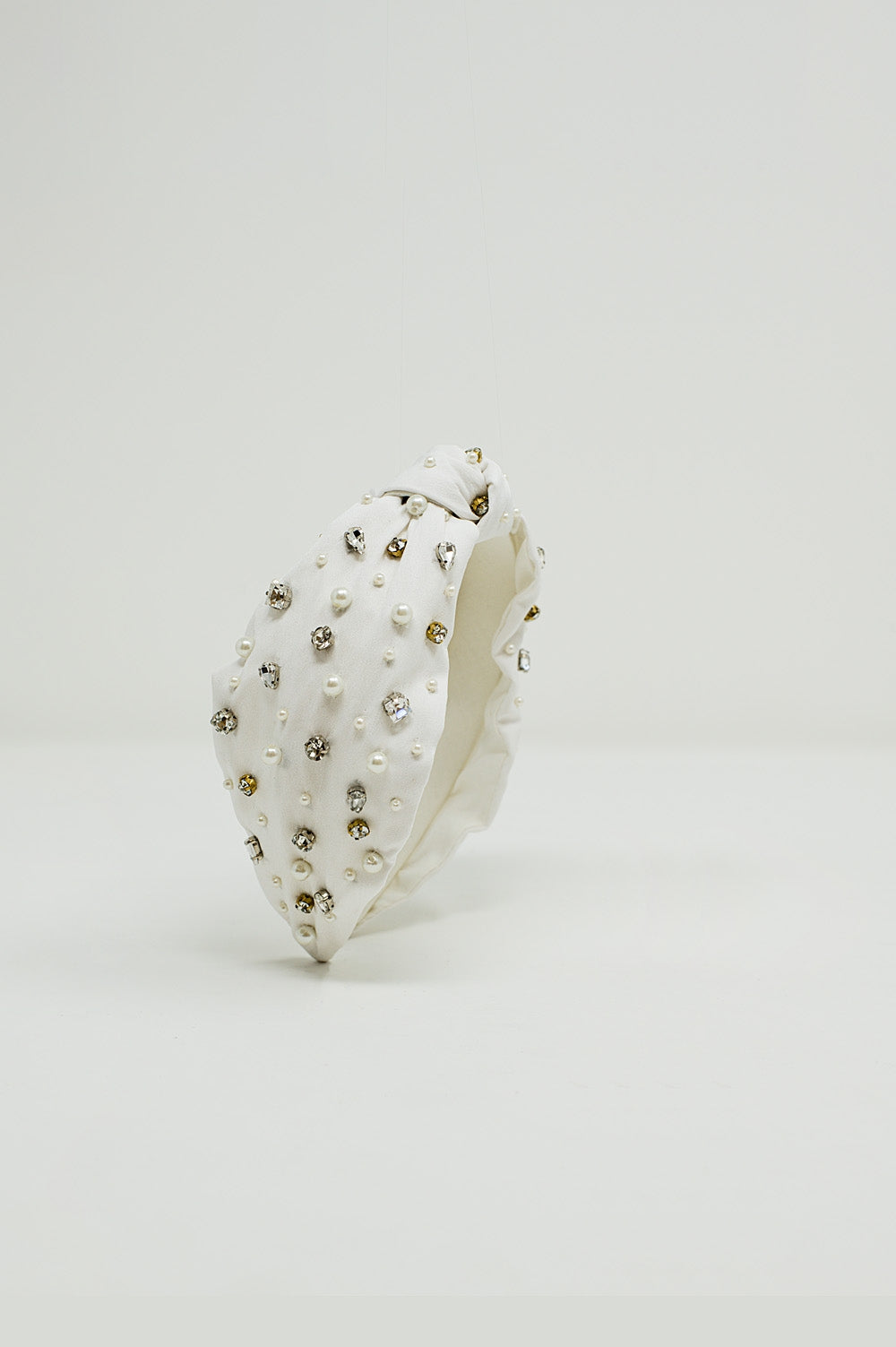 White Headband With Embellished Pearls And Strass - Headbands