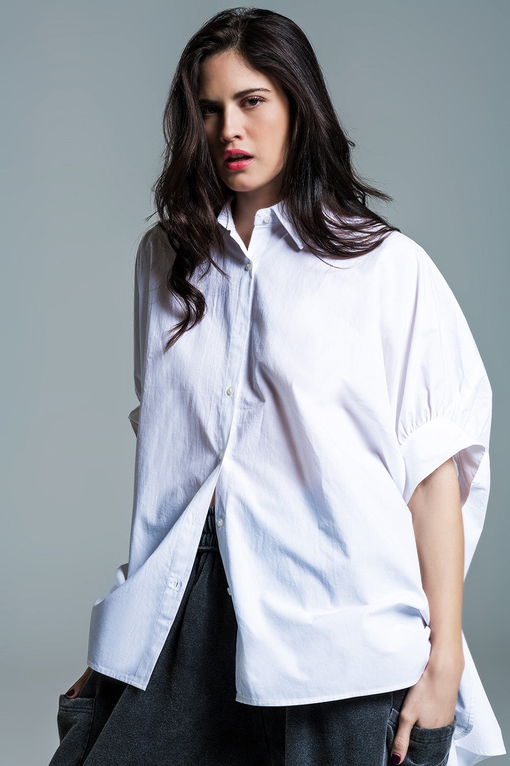 White oversized blouse with short sleeves - Blouses