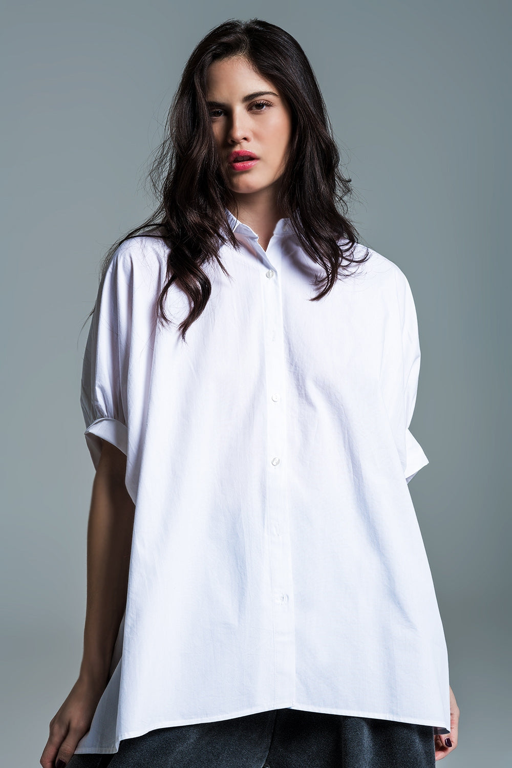 White oversized blouse with short sleeves - Blouses