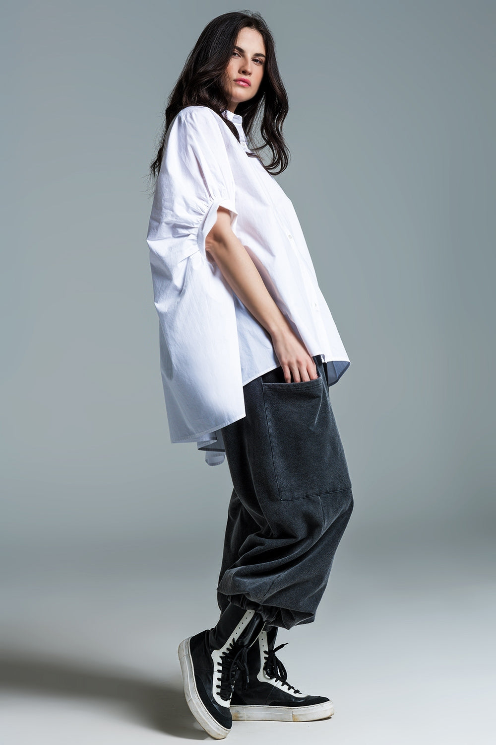 White oversized blouse with short sleeves - Blouses