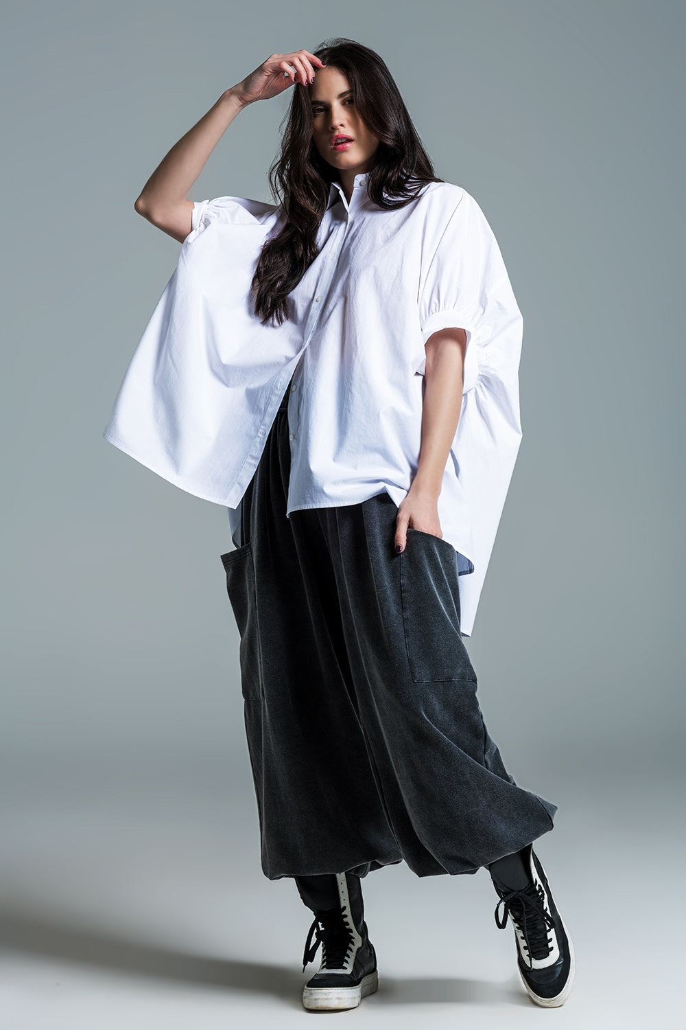 White oversized blouse with short sleeves - Blouses