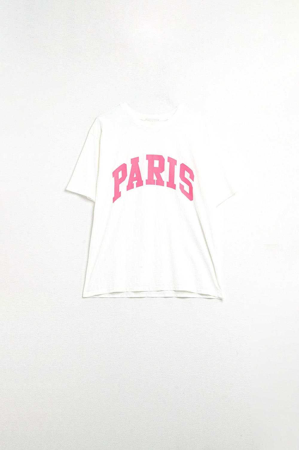White Paris Relaxed T-shirt with Pink Letters - T-Shirts
