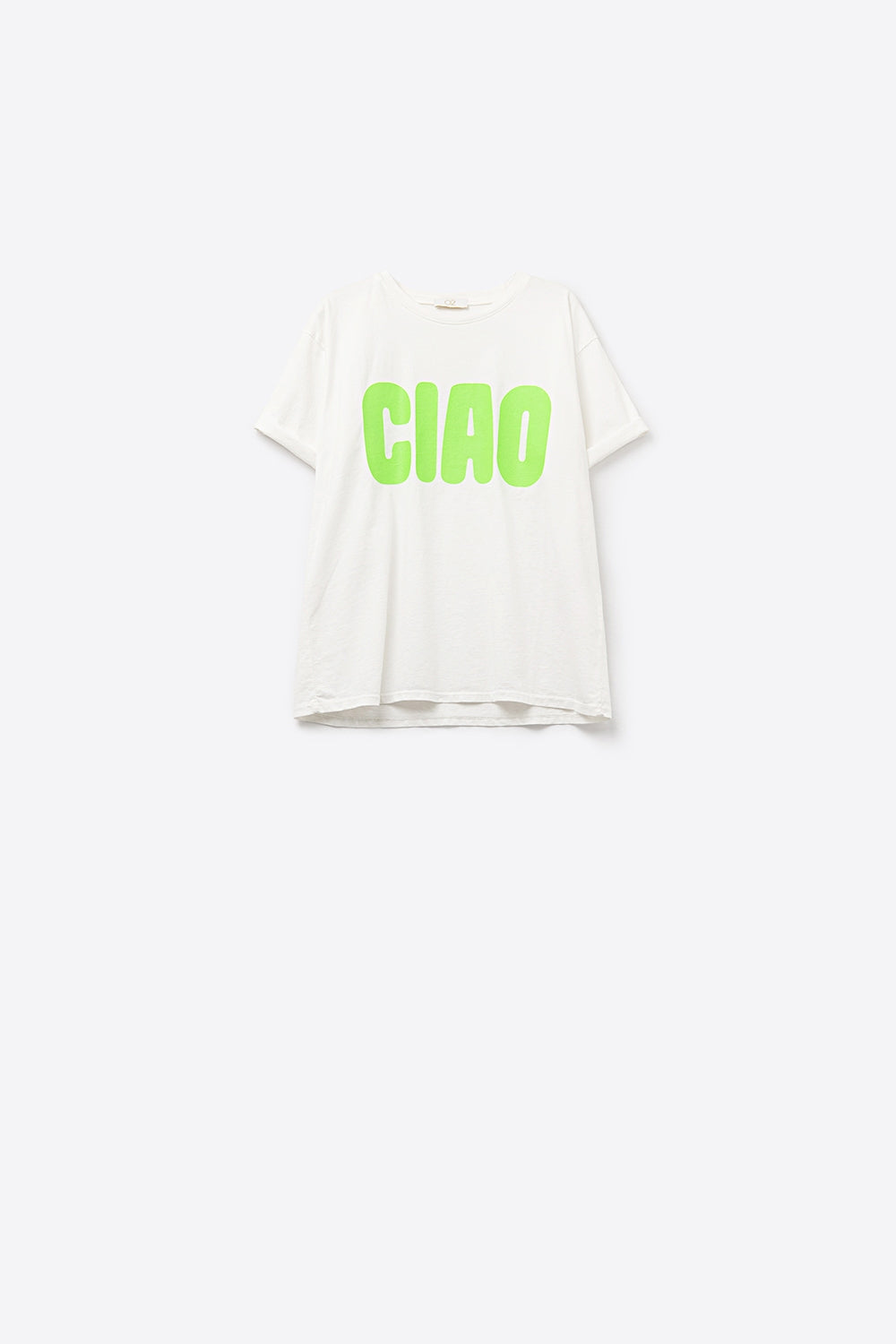 White Relaxed CIAO T-Shirt With Green Letters - T-Shirts