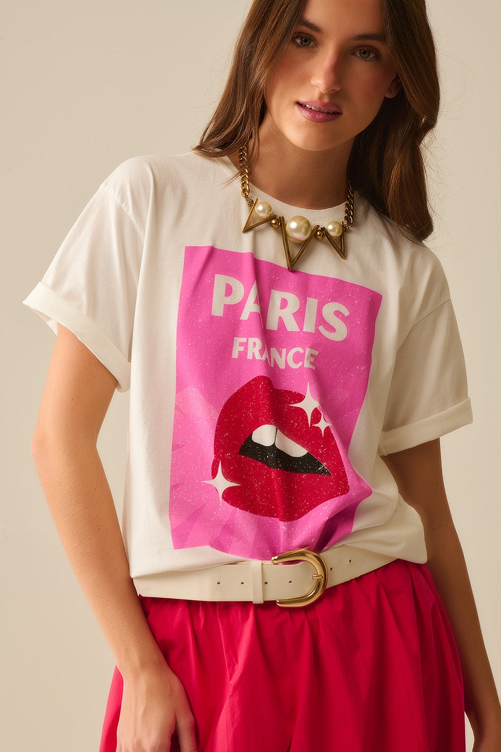 White Relaxed T-shirt With Lip Print made in Italy - T-Shirts
