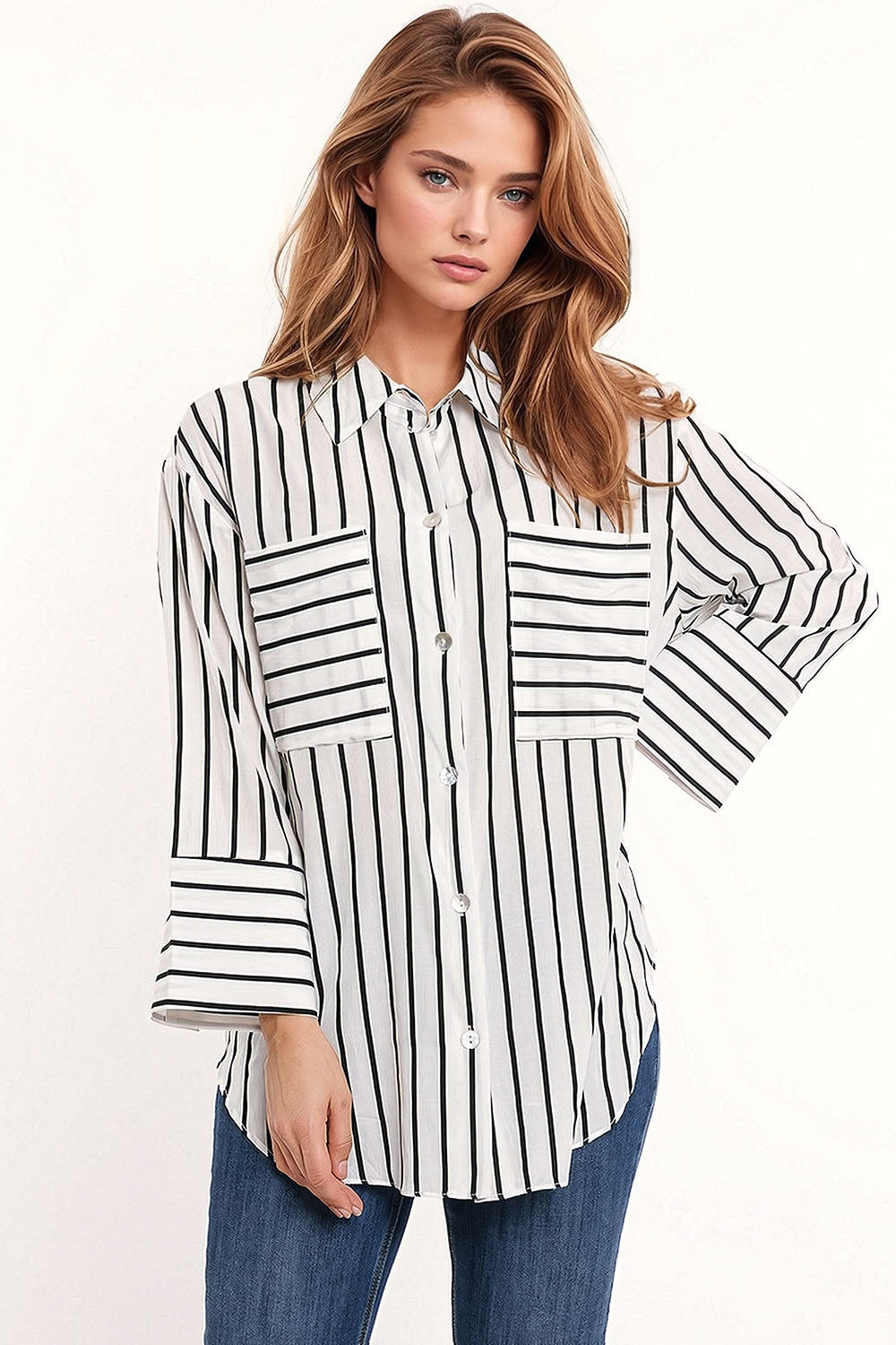 White shirt with black stripes and chest pockets - Shirts