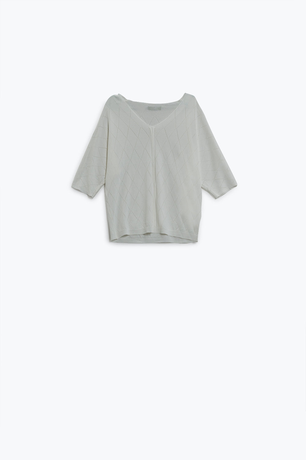 White Short Sleeve Sweater With Argyle Pattern - Jumpers