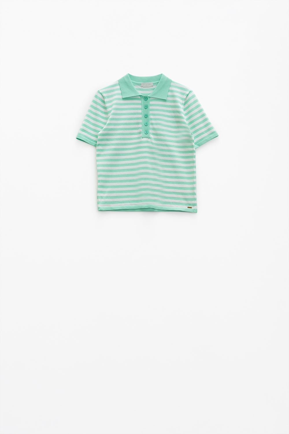 White short sleeves polo shirt with light blue stripes and frontal buttons details Q2 Sweaters BoutiqueLua