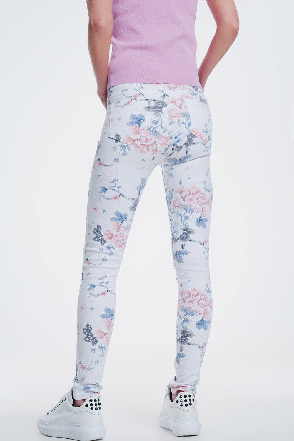 white skinny pants with floral print Q2 Jeans BoutiqueLua