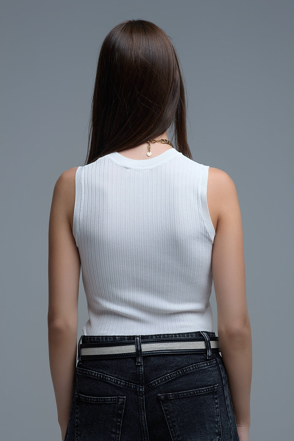 White Sleeveless Ribbed knitted Top - Tops