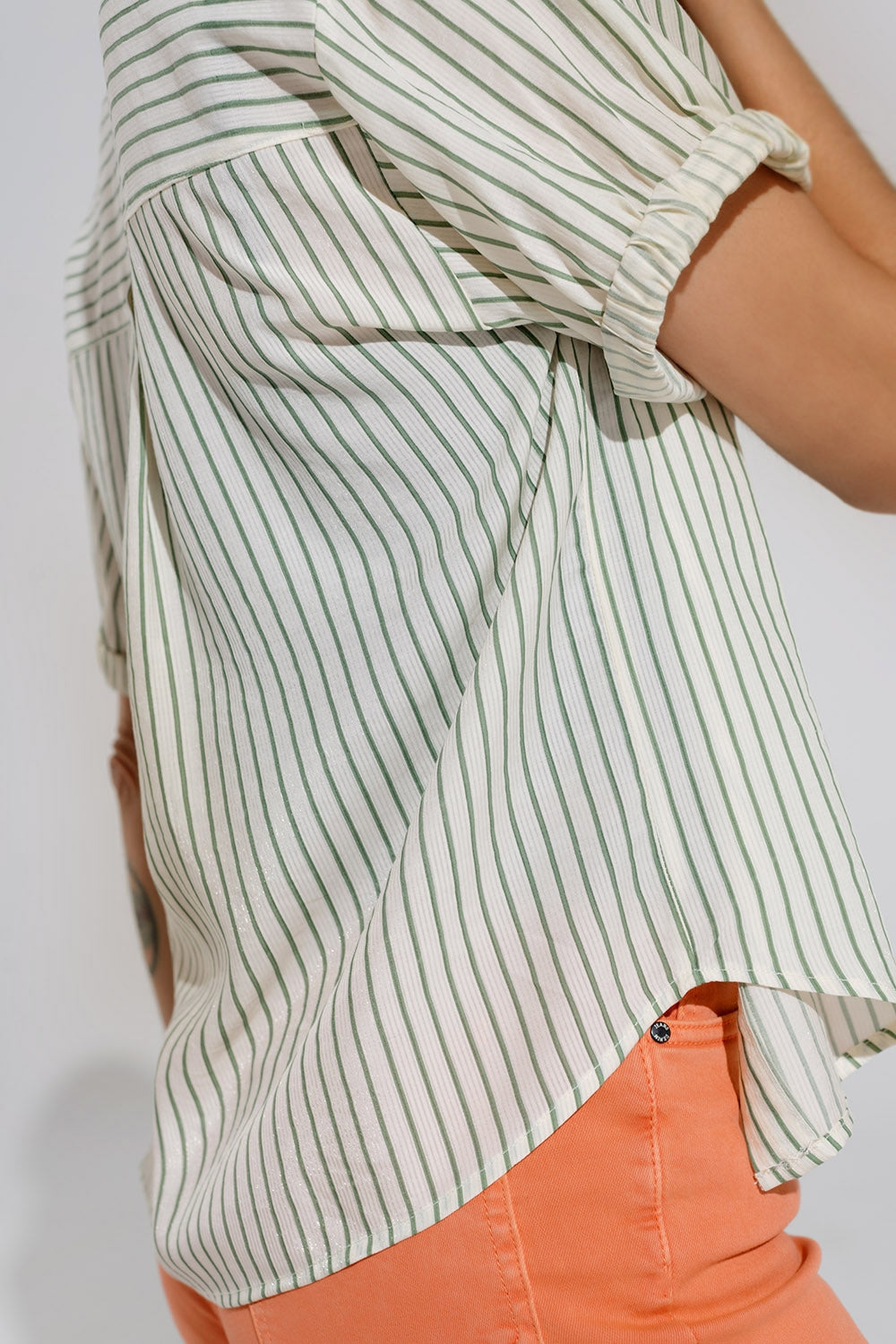 White Striped Blouse With Love Logo On Chest - Blouses