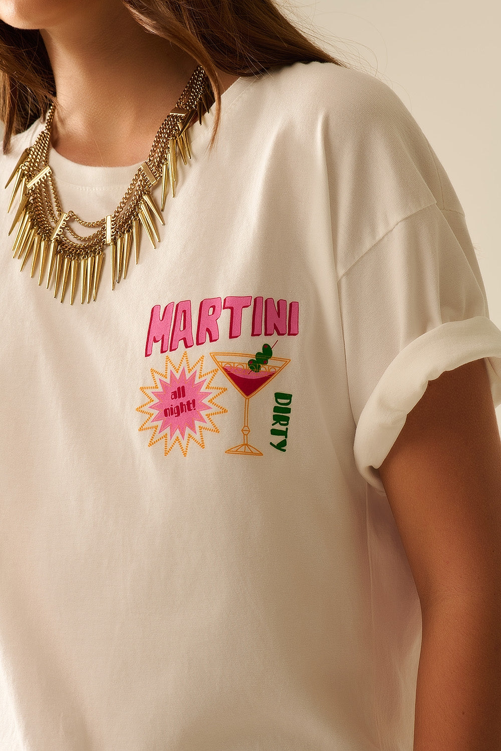 white t-shirt made in Italy with a Martini graphic logo - T-Shirts