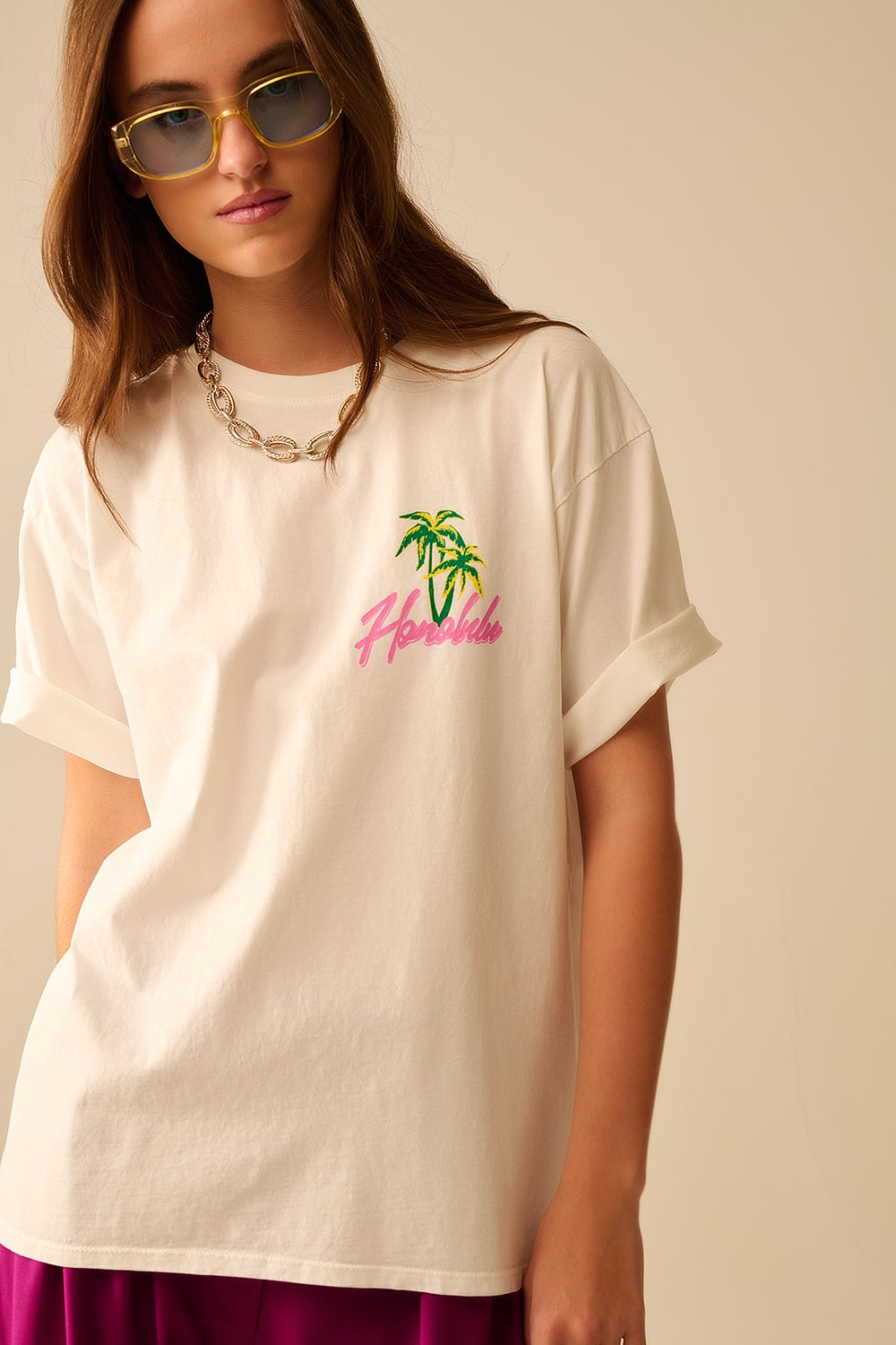 White t-shirt made in Italy with Honolulu graphic - T-Shirts