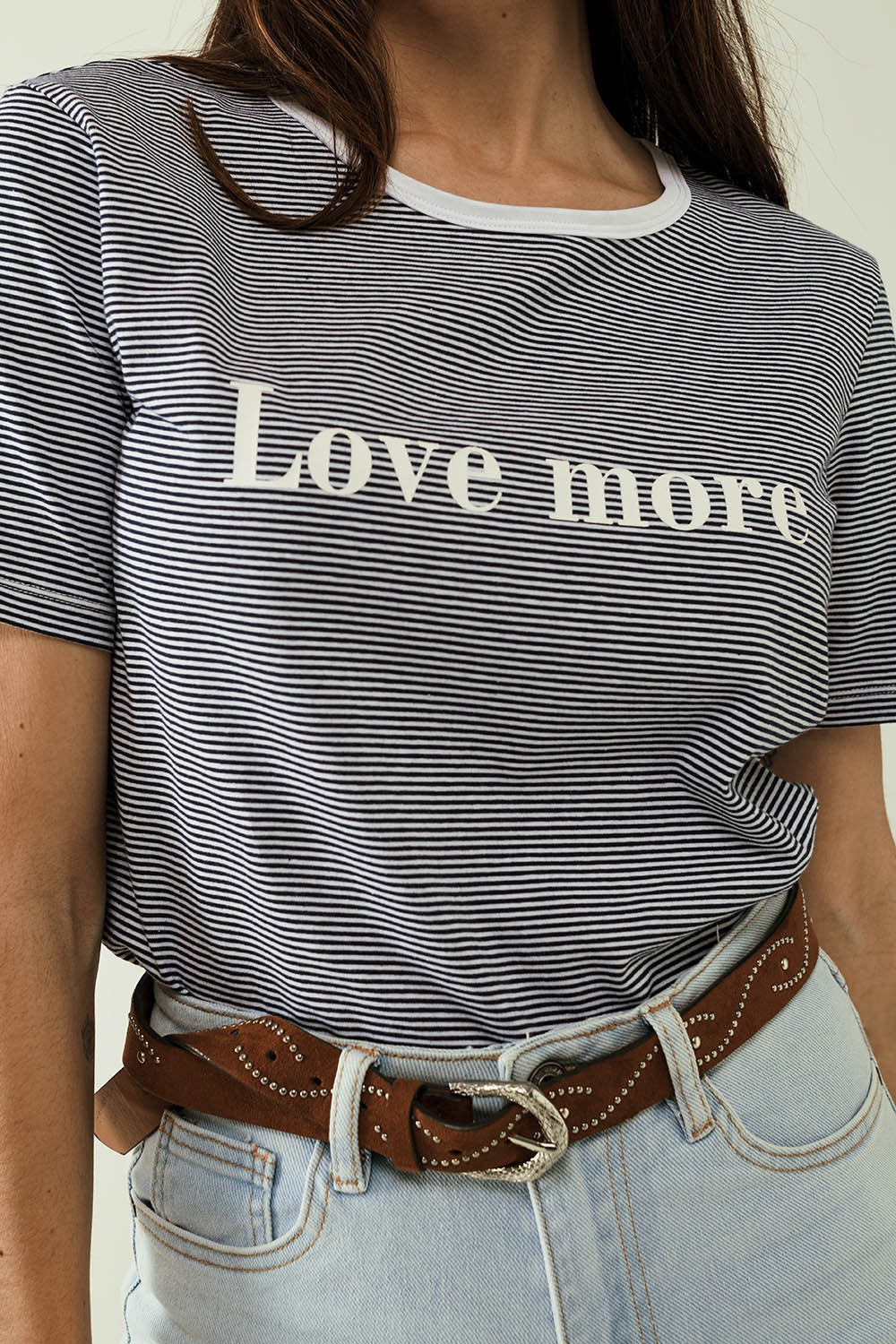 White T-shirt with black stripes and Love More texted - T-Shirts
