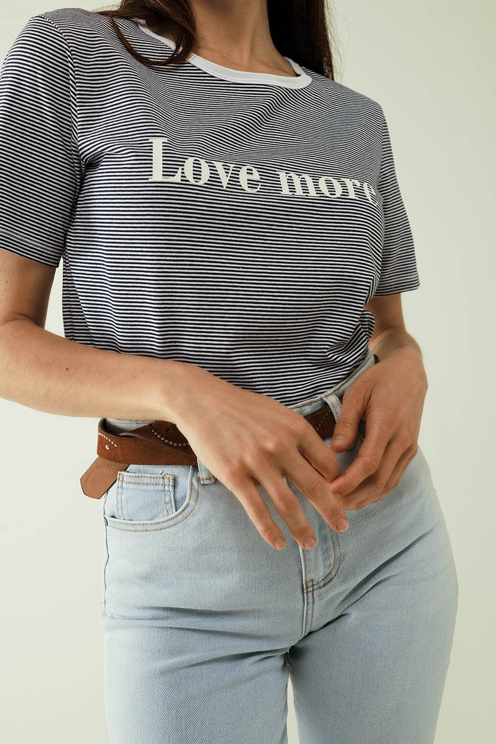 White T-shirt with black stripes and Love More texted - T-Shirts