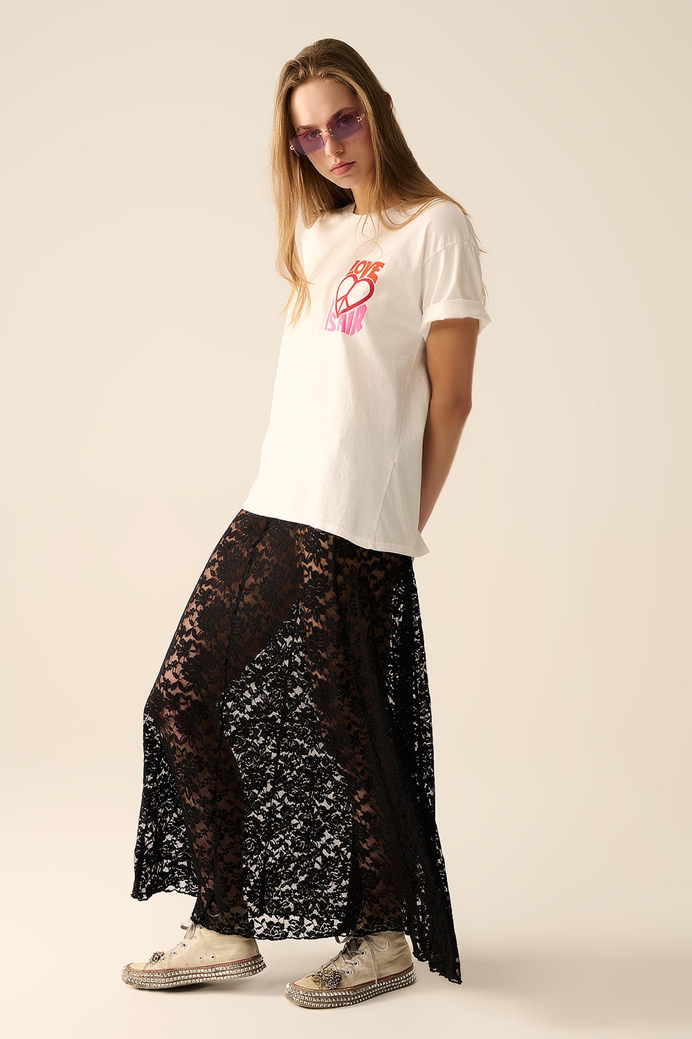 White T-Shirt with Love is Air and Heart with Peace logo - T-Shirts