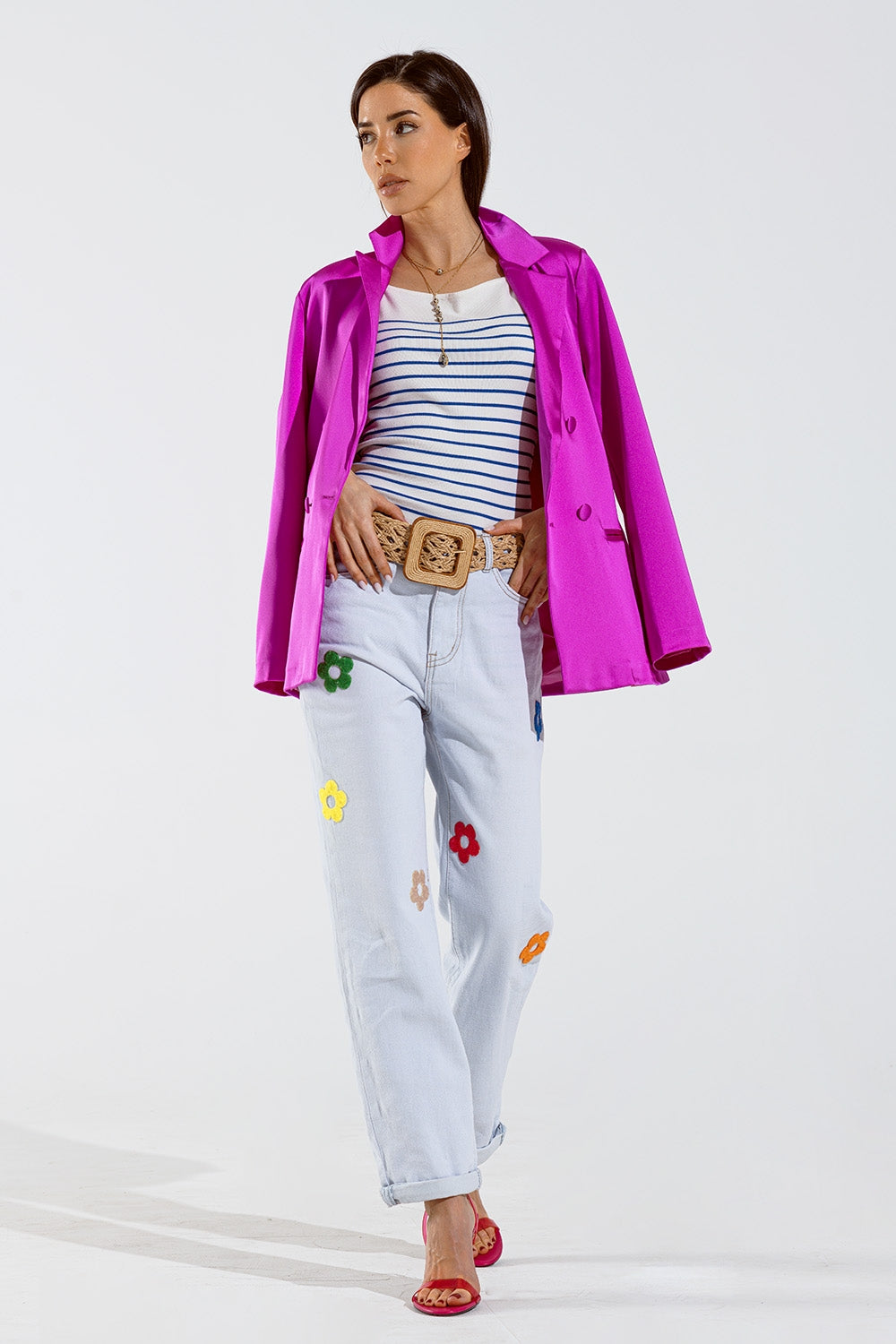 White top with blue stripes and thin straps Q2 Sweaters BoutiqueLua