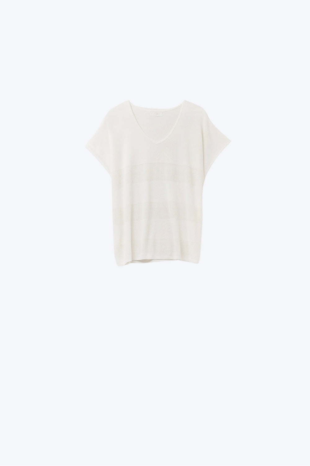 White V-neck knit sweater with open stitch detail - Jumpers