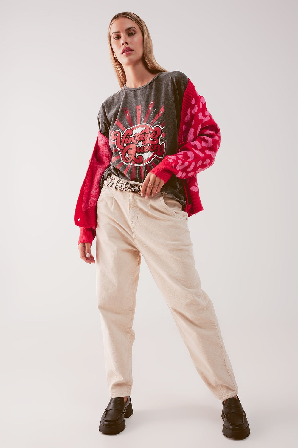 Wide cream corduroy pants with peg - Trousers