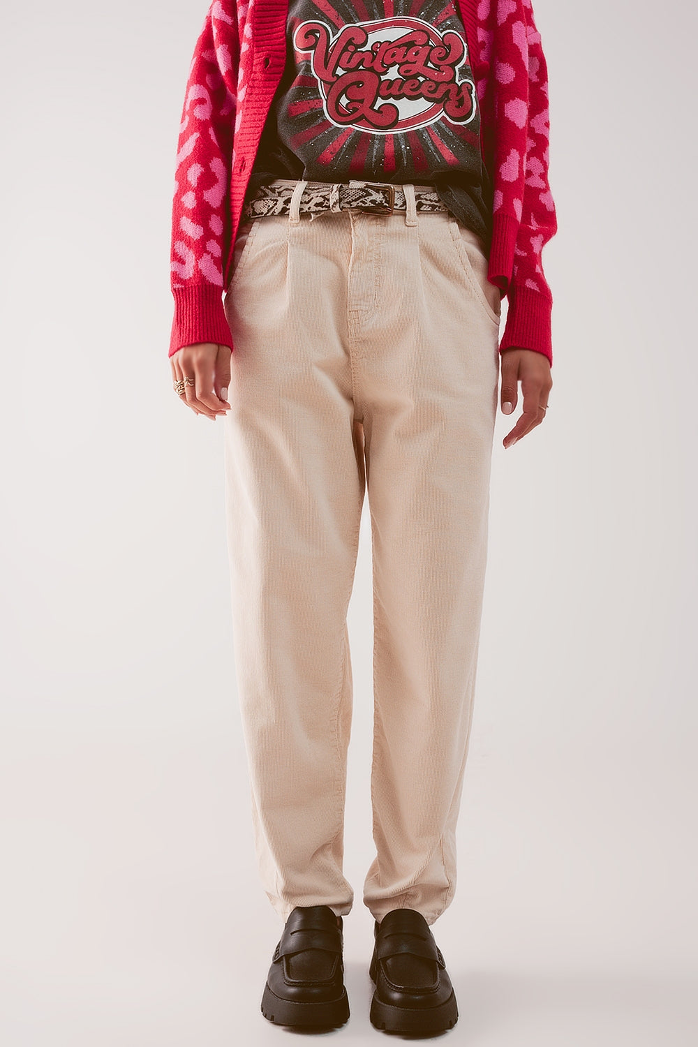Wide cream corduroy pants with peg - Trousers