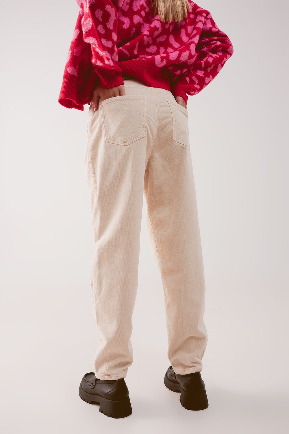 Wide cream corduroy pants with peg - Trousers