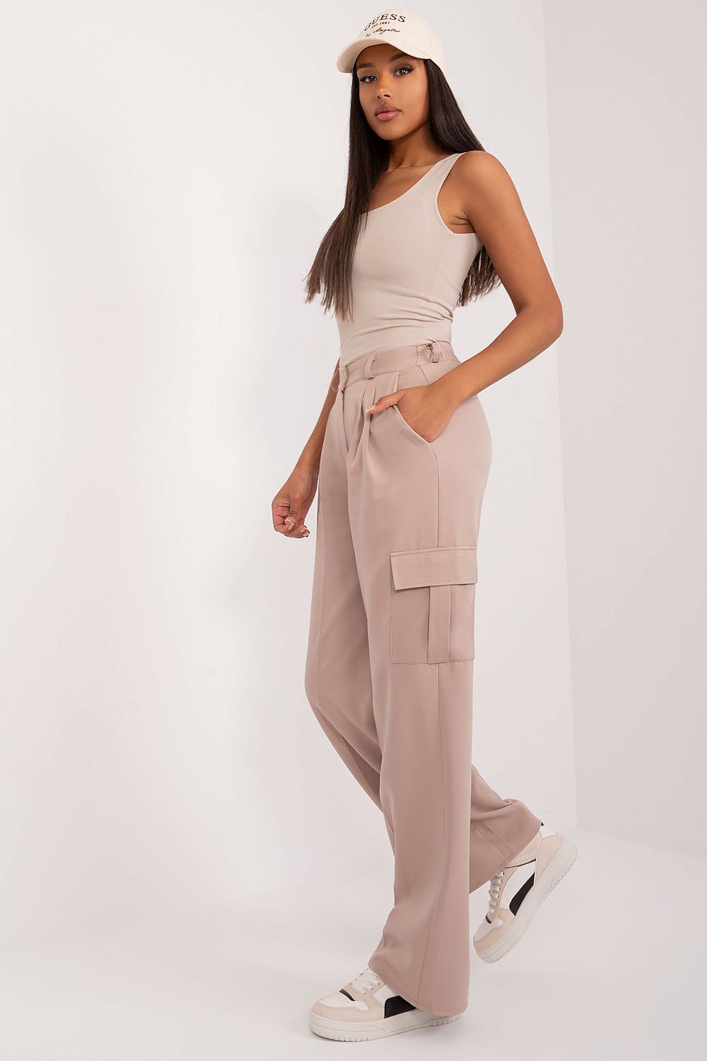Wide Leg Cargo Trousers For Women With Side Pockets - Trousers