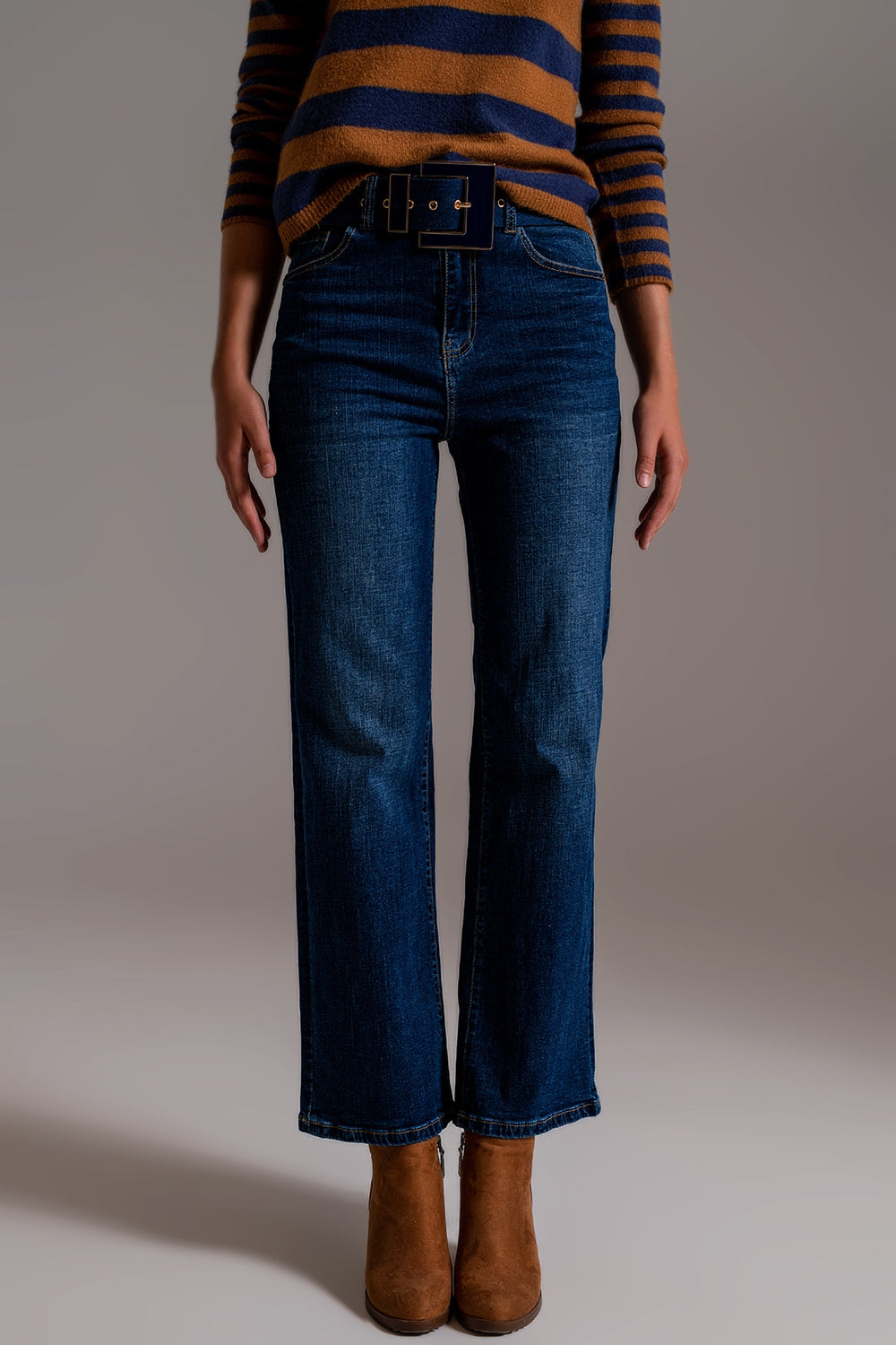 Wide Leg Jeans With Hem Detail in Dark Wash Q2 Jeans BoutiqueLua