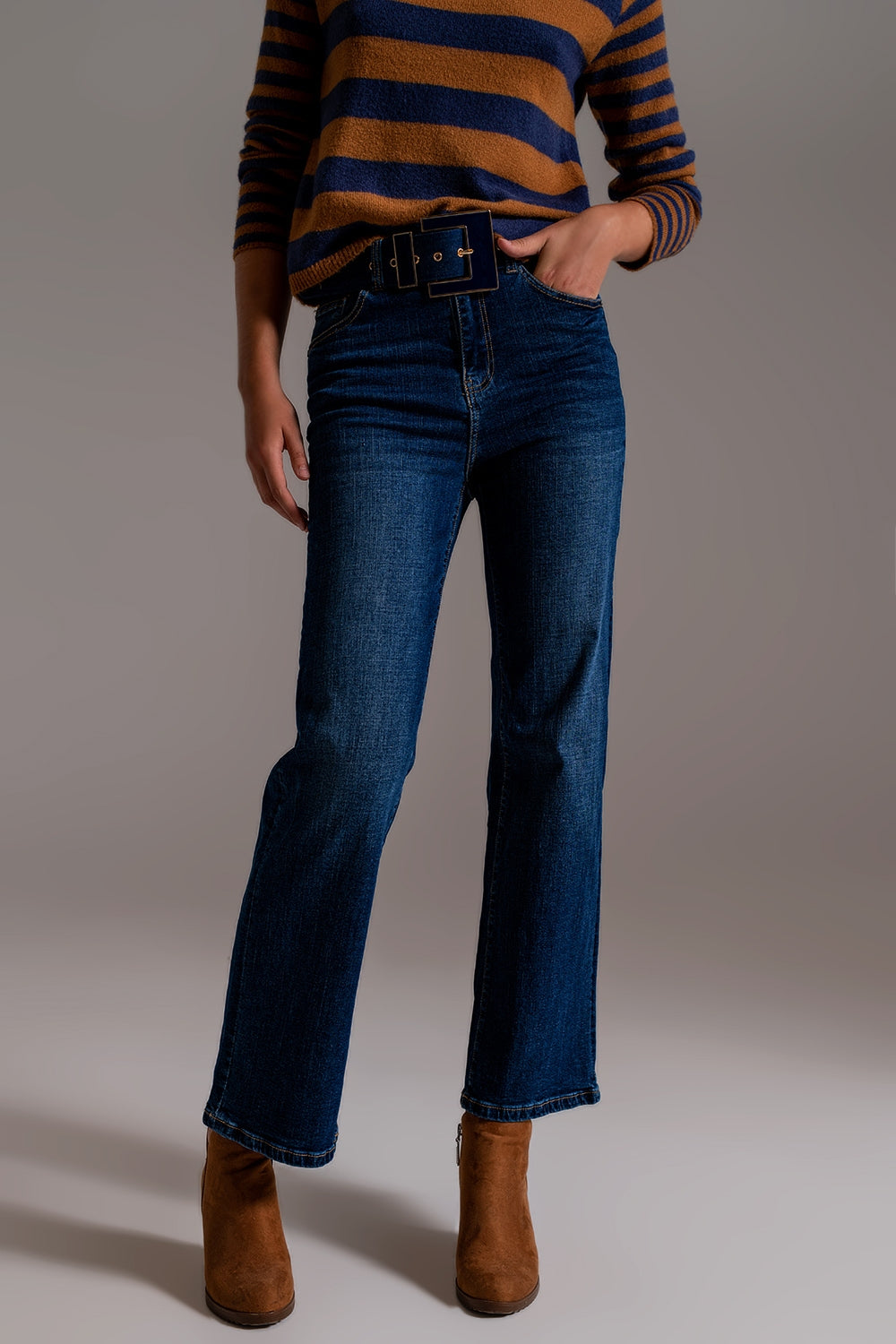 Wide Leg Jeans With Hem Detail in Dark Wash Q2 Jeans BoutiqueLua