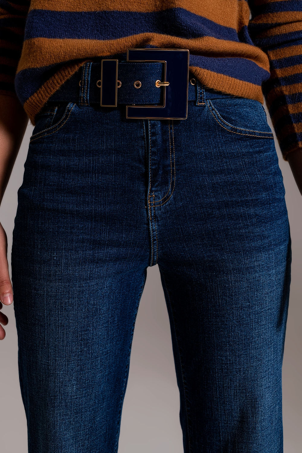 Wide Leg Jeans With Hem Detail in Dark Wash Q2 Jeans BoutiqueLua