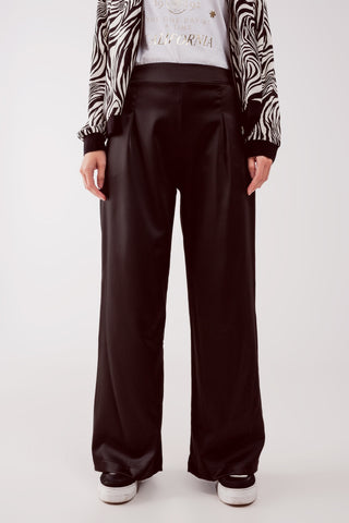 pantalon large en satin noir
